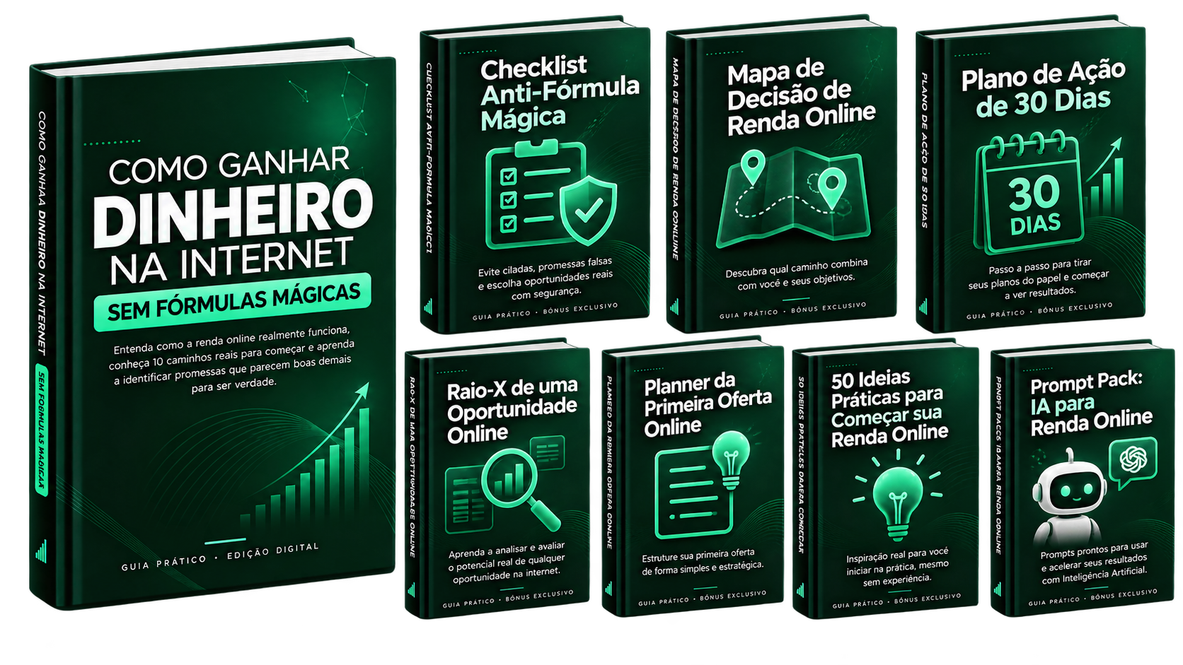 Grade com as capas dos 7 bônus
